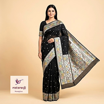 Matarangi Black  Woven Tussar Silk Saree