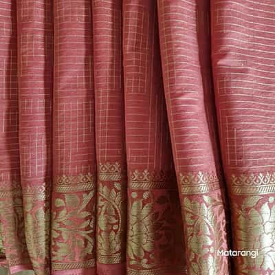 Pink Pure Georgette Sari with gold zari weave