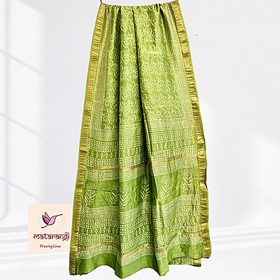 Matarangi Rani Pink Hand Block Printed Premium  Maheshwari Silk Saree