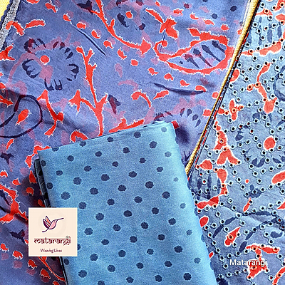 Matarangi Blue & Red Hakoba Cotton Salwar Material