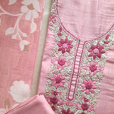 Matarangi Light Mauve Khadi Silk Cotton Jamdani Chaappa Work Salwar Material