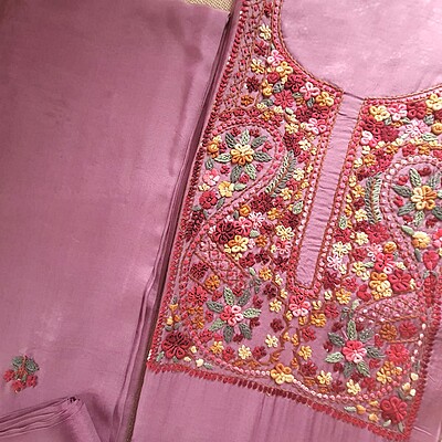 Matarangi Purple Silk Chaappa Work Salwar Material