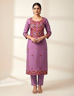 Matarangi Purple Silk Chaappa Work Salwar Material