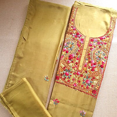 Matarangi Green Silk Chaappa Work Salwar Material