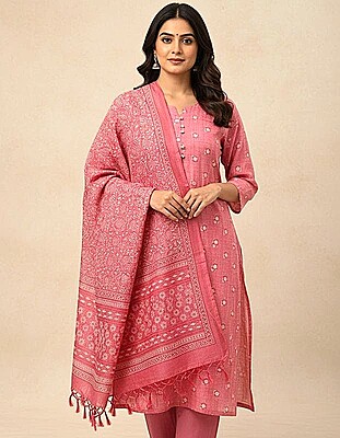 Matarangi Peachy Pink Printed Tussar Salwar Material