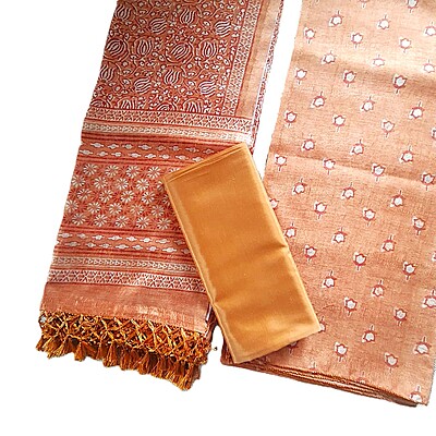 Matarangi Golden Brown Printed Tussar Salwar Material