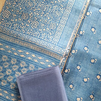 Matarangi Blue Printed Tussar Salwar Material