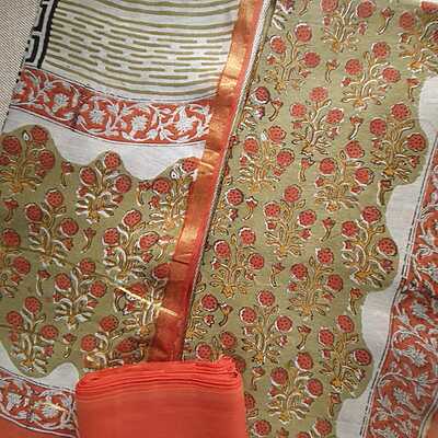 Matarangi Olive Green HB Printed Chanderi Salwar Material