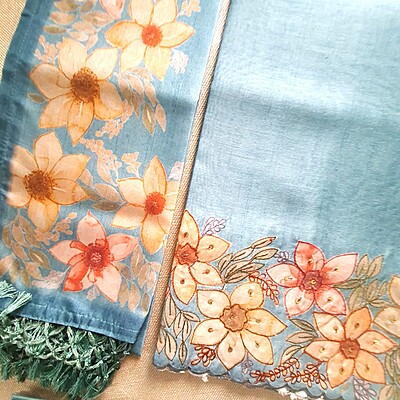 Matarangi Teal Blue Silk Embroidered Salwar Material