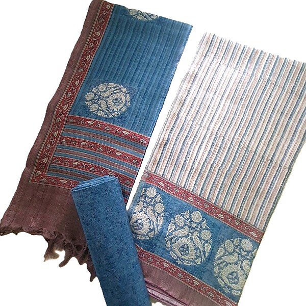 Matarangi Blue Printed Tussar Salwar Material