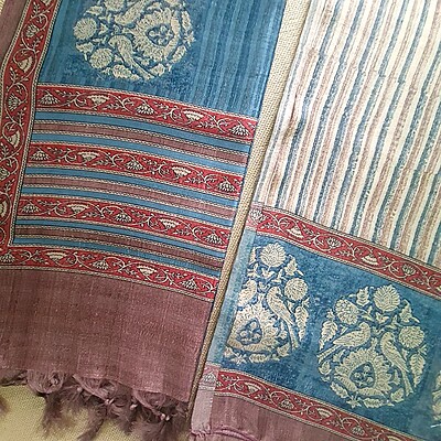Matarangi Blue Printed Tussar Salwar Material