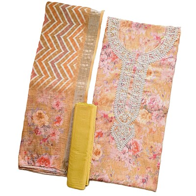 Matarangi Yellow Linen Silk Salwar Material