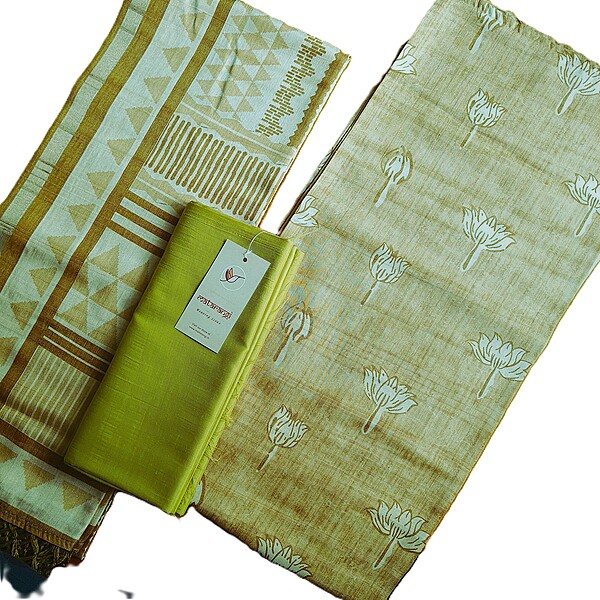 Matarangi Olive Green Tussar Salwar Material Matarangi Olive Green Tussar Salwar Material