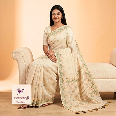 Matarangi Golden Brown Hand Crafted Silk Cotton Saree French Knot