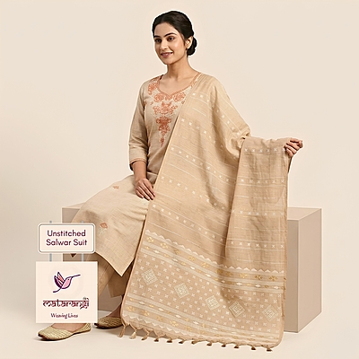 Matarangi Offwhite Khadi Silk Cotton Jamdani Salwar Material Matarangi Offwhite Khadi Silk Cotton Jamdani Salwar Material
