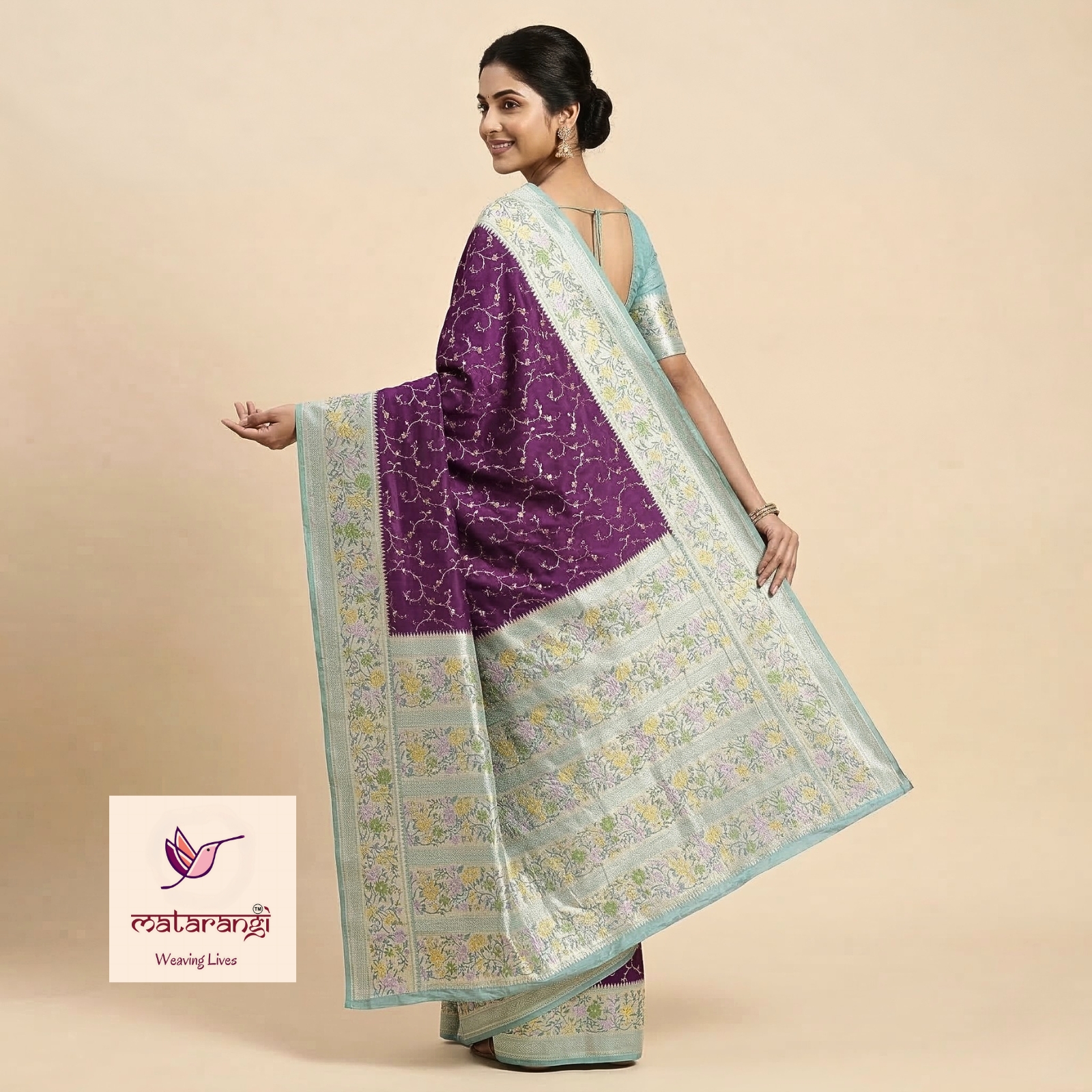 Matarangi Violet Chinon Crepe Silk Meena Jaal Saree