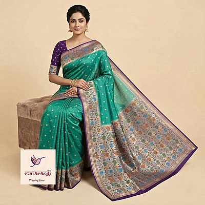 Matarangi Teal Blue Chinon Crepe Silk Buta Saree