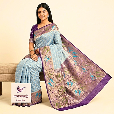 Matarangi Aqua Blue Chinon Crepe Silk Buta Saree