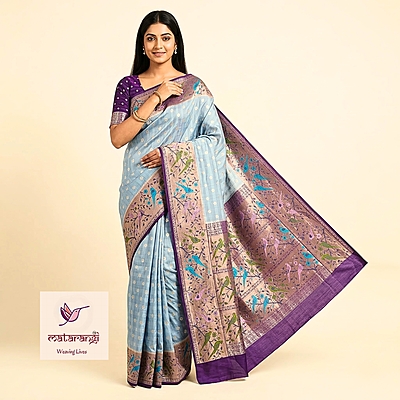 Matarangi Aqua Blue Chinon Crepe Silk Buta Saree