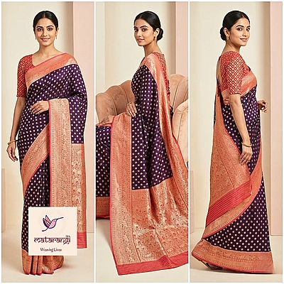 Matarangi Grape Vine Kaddi Jute Banarasi Saree