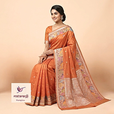Matarangi Burnt Orange Meenakari Tussar Silk Saree