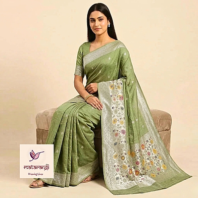 Matarangi Green Woven Tussar Silk Saree