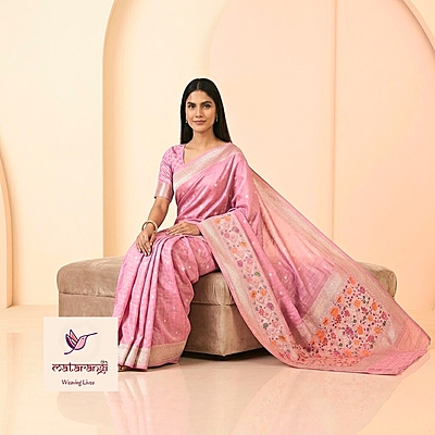 Matarangi Pink Woven Tussar Silk Saree Matarangi Pink Woven Tussar Silk Saree