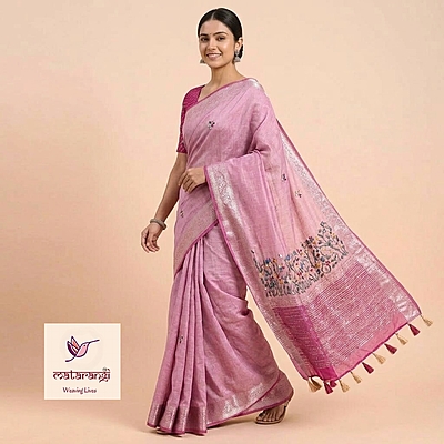 Matarangi Pink Hand Embroidered Silk Saree Matarangi Pink Hand Embroidered Silk Saree