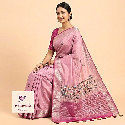 Matarangi Pink Hand Embroidered Silk Saree Matarangi Pink Hand Embroidered Silk Saree