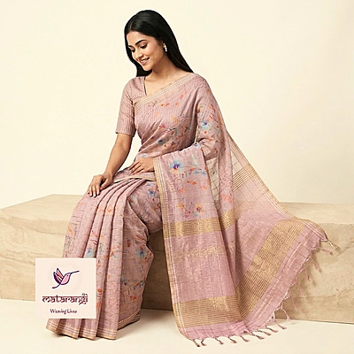 Matarangi Lavendar Printed Tussar Floral Saree