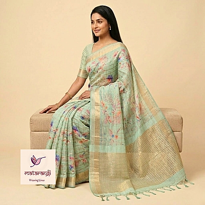 Matarangi Green Printed Tussar Floral Saree