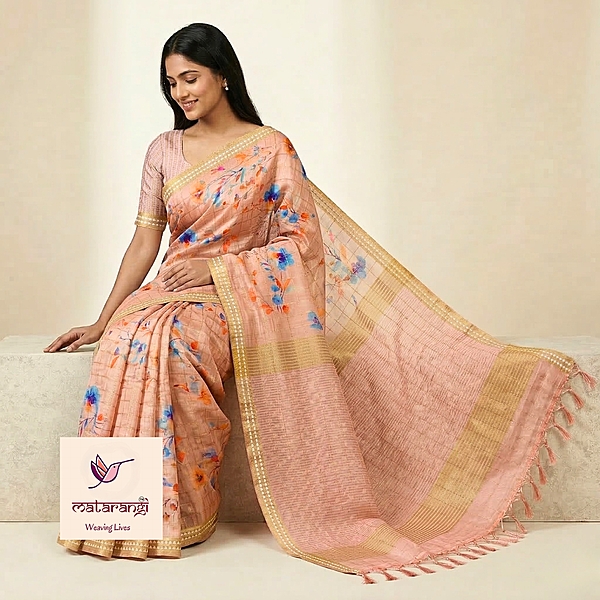 Matarangi Pastel Brown Printed Tussar Floral Saree