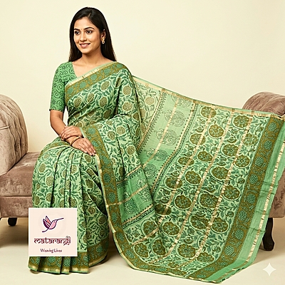 Matarangi Green Chanderi HB Printed Saree