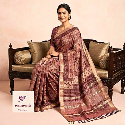 Matarangi Mauve Chanderi Silk HB Printed Woven Saree