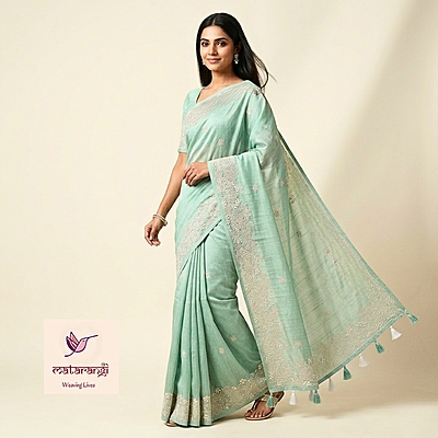 Matarangi Turquoise Blue Jute Silk Saree