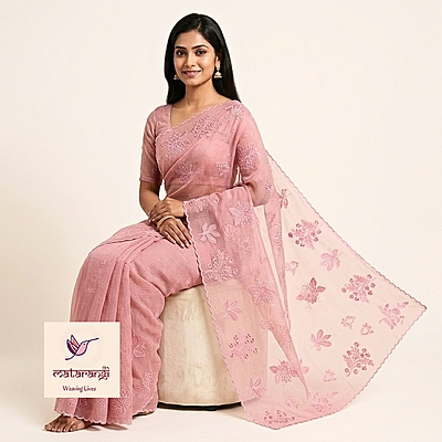 Matarangi Peach Kota Embriodered Saree