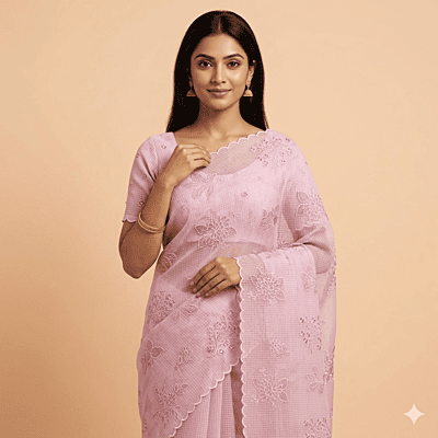 Matarangi Lavendar Kota Embriodered Saree