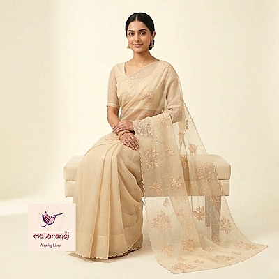 Matarangi Cream Kota Embriodered Saree