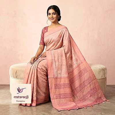 Matarangi Blue Soft Tussar Kantha Saree