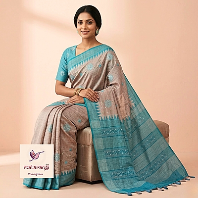 Matarangi Blue Soft Tussar Kantha Saree