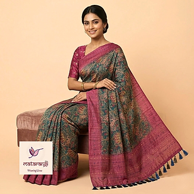 Matarangi Navy Blue Chanderi French Knot Saree
