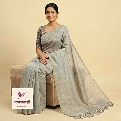 Matarangi Pastel Green Tissue Linen Silk Saree