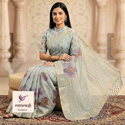 Matarangi Pastel Blue Tissue Linen Silk Saree