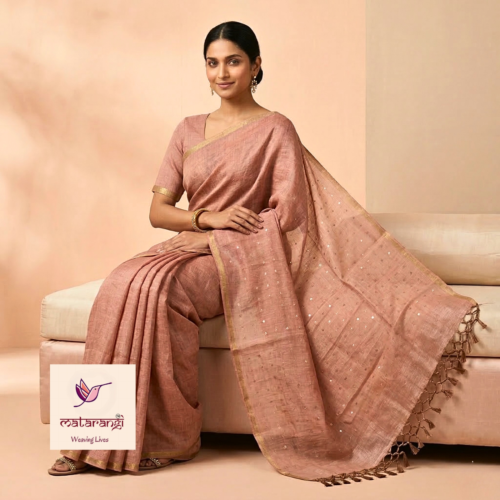 Matarangi Pastel Brown Tissue Linen Silk Saree
