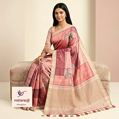 Matarangi Pink Tussar Silk Kantha Work Saree