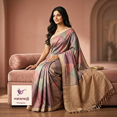 Matarangi Blue Tussar Silk Kantha Work Saree