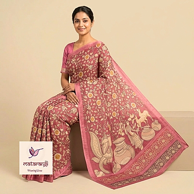 Matarangi Burgundy Soft Tussar Silk Kalamkari Print Saree