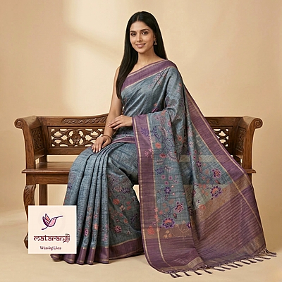 Matarangi Teal Blue Soft Tussar Woven Work Saree