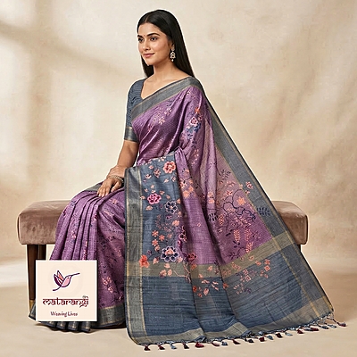 Matarangi Purple Soft Tussar Woven Work Saree