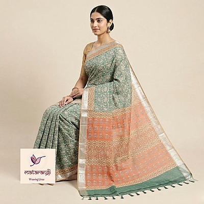 Matarangi Green Printed Tussar Floral Saree